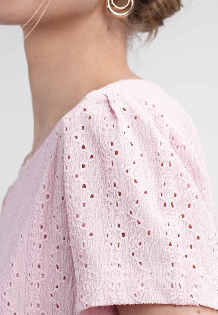 Helena Lace-Textured Puff-Sleeve Top