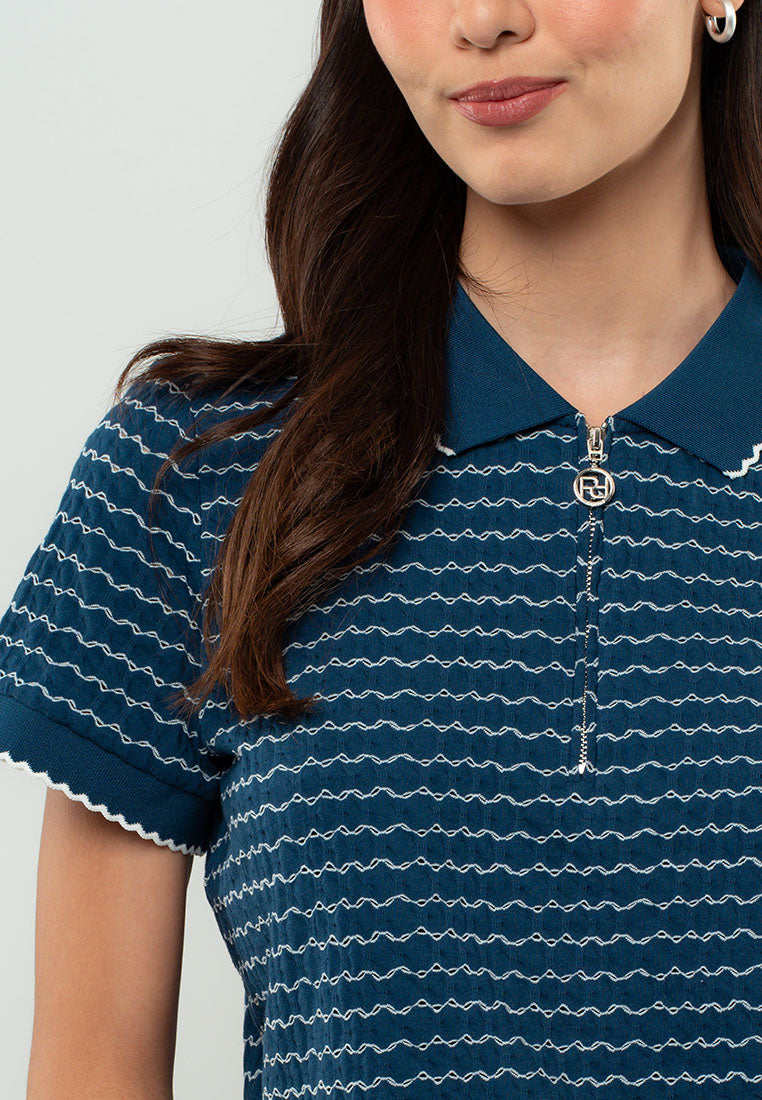 Adie Textured Knit Quarter-Zip Polo Top