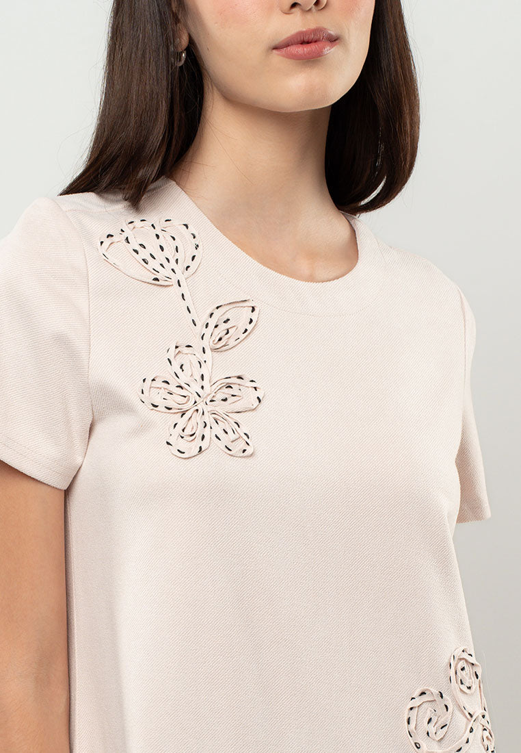 Stella Two-Tone Floral Appliqué Shift Dress