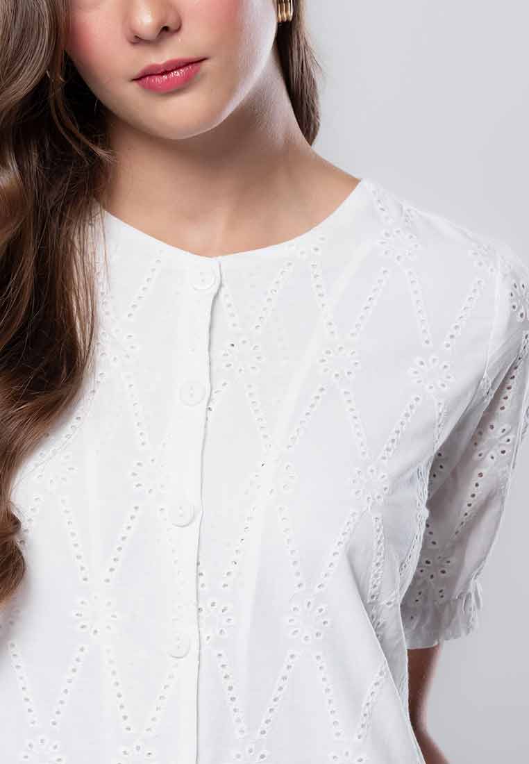 Ianthe Button-down Eyelet Top with Puff Sleeves