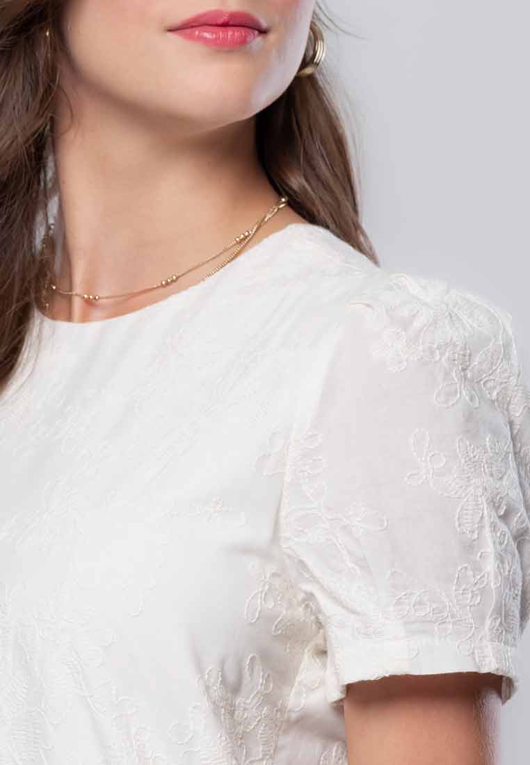 Nivara Eyelet Shift Dress with Puff Sleeve