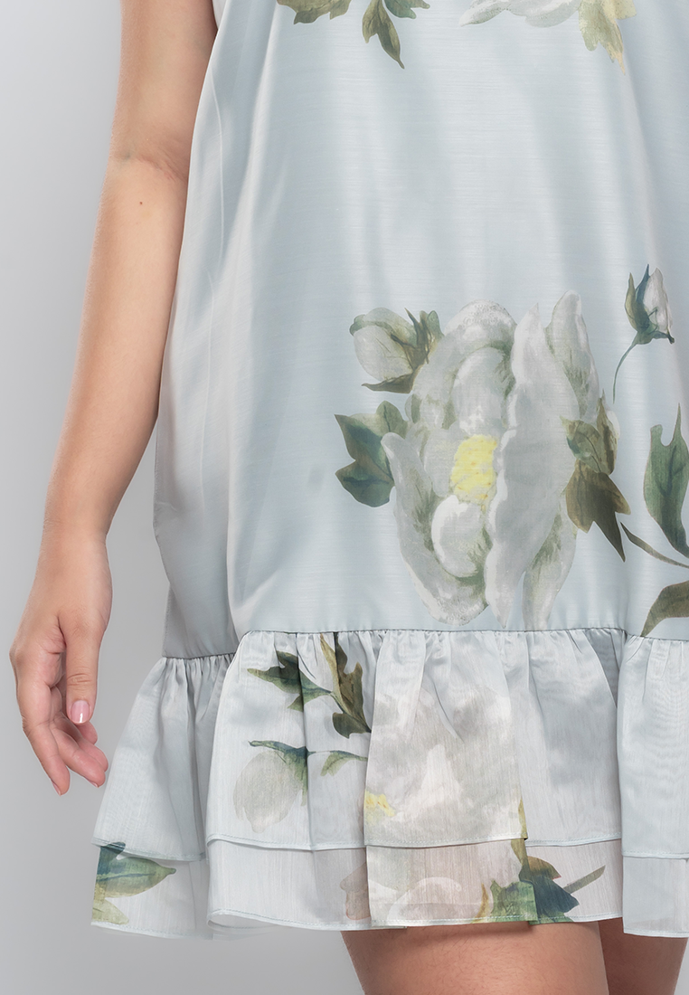 Milly Plus Size Zafiah Floral Shift Dress with Flounce Detail