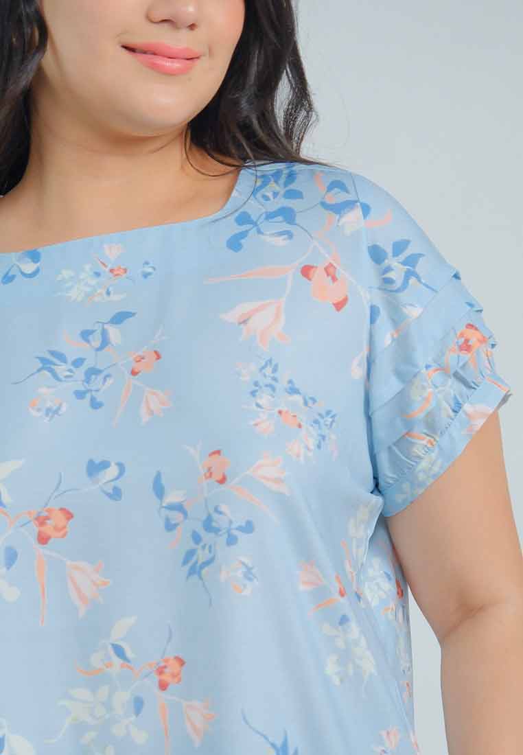 Milly Plus Size Maisie Floral Top with Pleated Sleeves