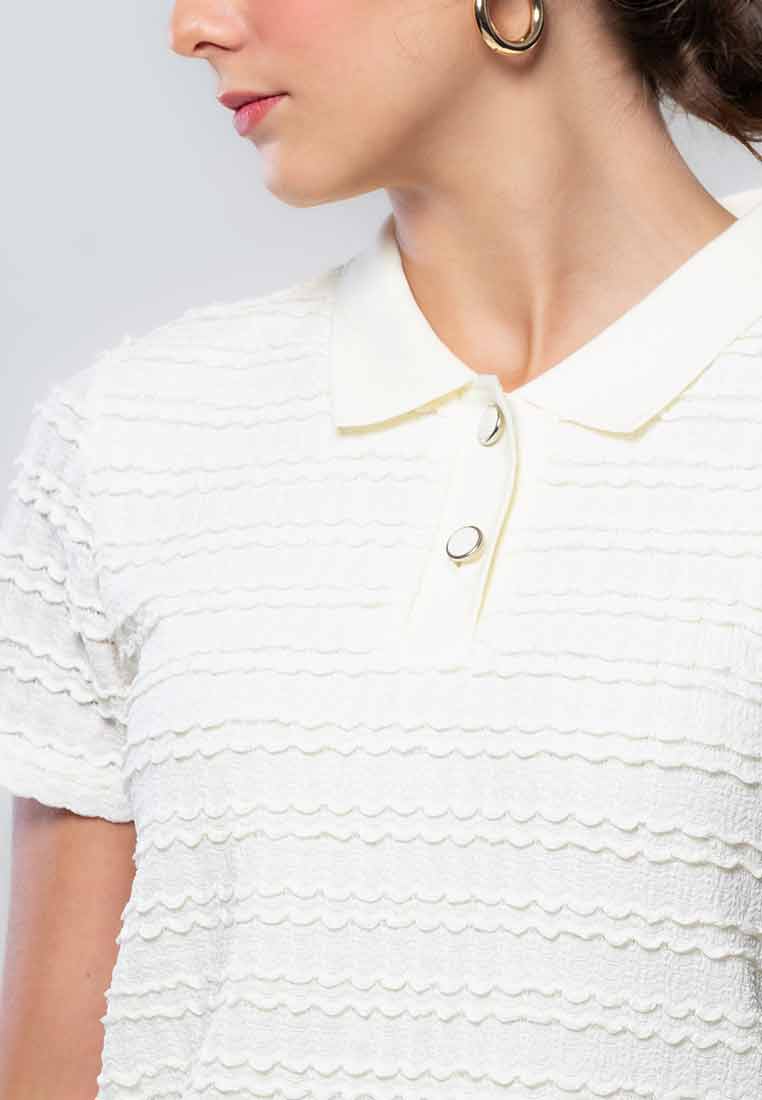Lucienne Collared Textured Knit Top with Button Front Opening