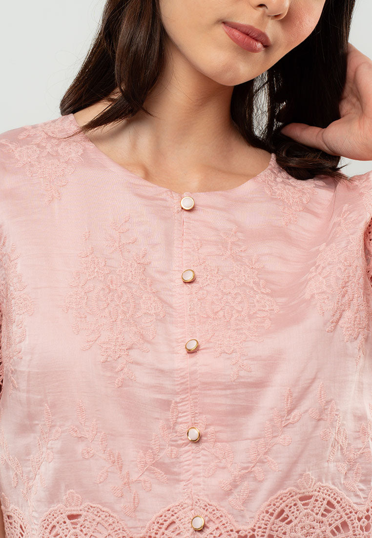 Giselle Lace-Appliqué Short-Sleeve Top