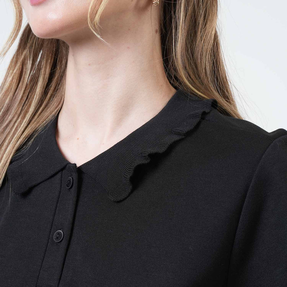 Gwenneth Petal-Edge Collared Knit Top