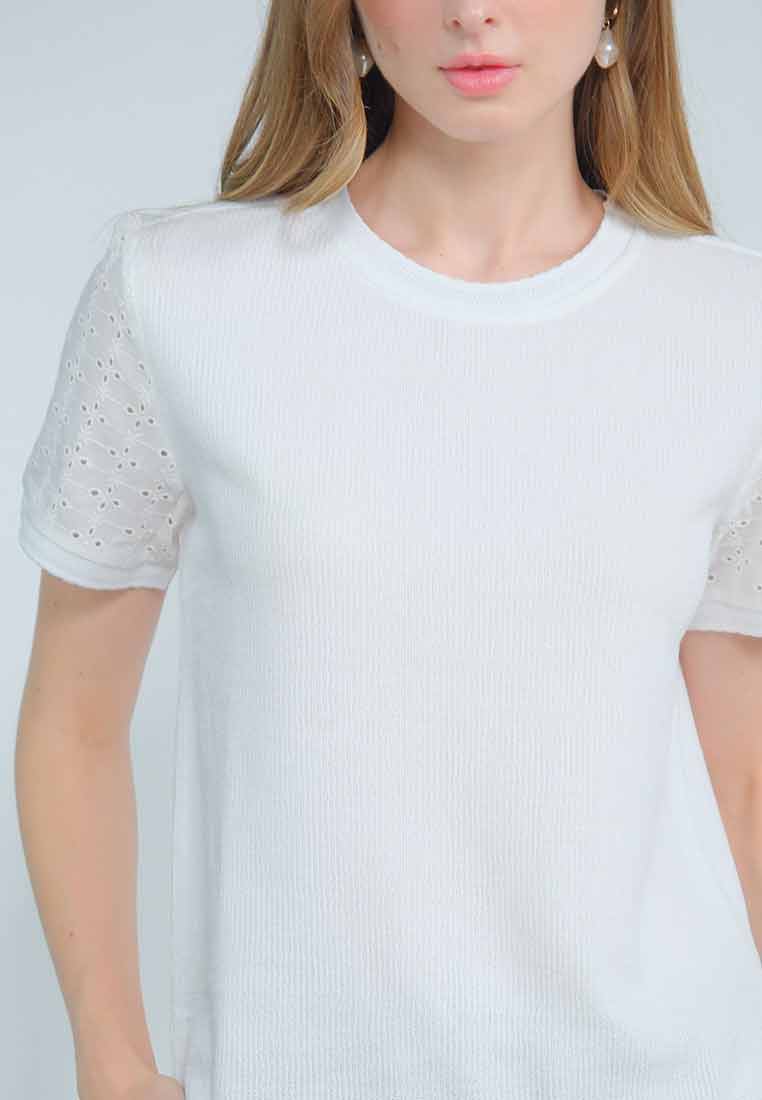 Rubie Knitted Top with Cotton Eyelet Sleeves