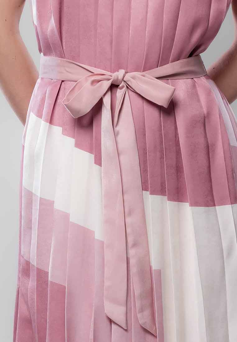 Virelle Pleated Shift Sleeveless Dress with Adjustable Belt