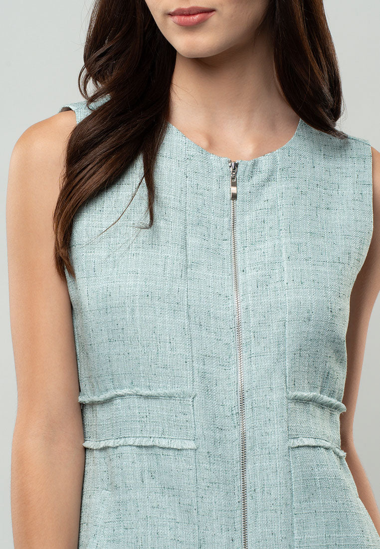 Isabelle Tweed Zip-Front Midi Dress