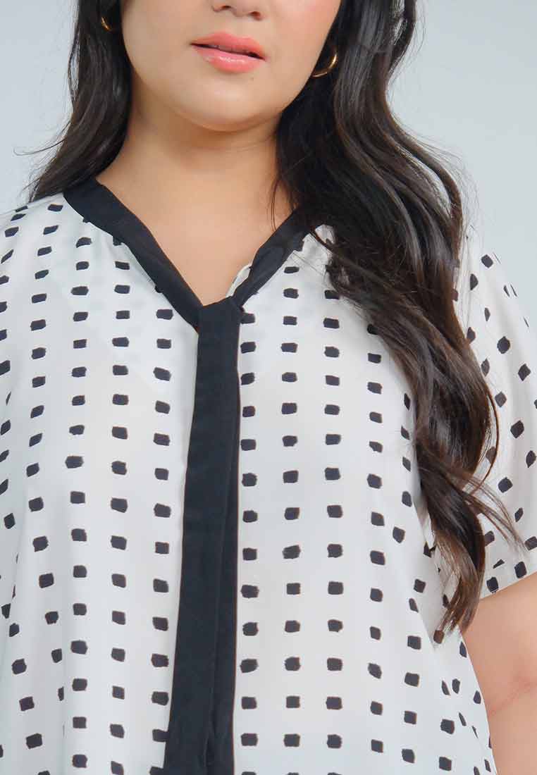 Milly Plus Size Mabel Geometric Print with Ribbon Collar Detail