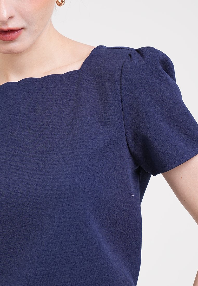 Camille Scalloped Puff-Sleeve Top