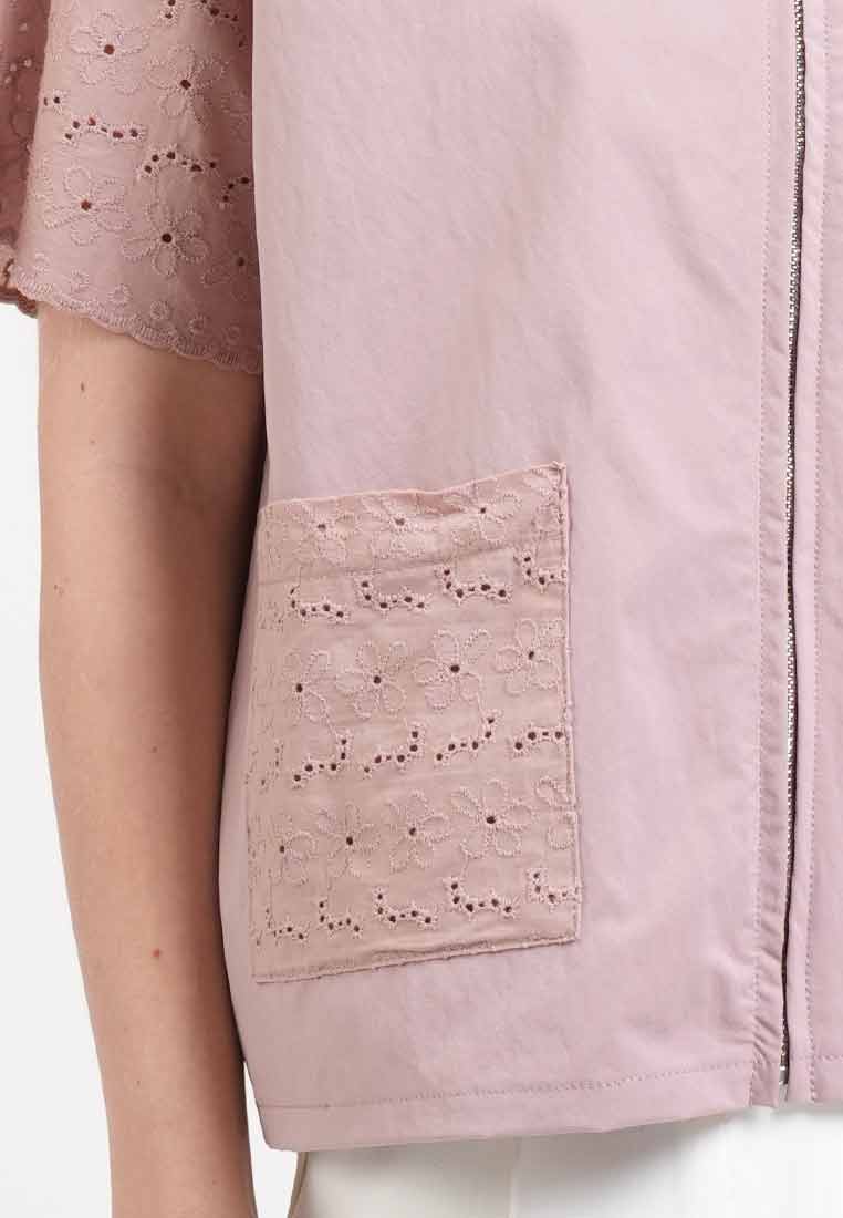 Georgina Eyelet Accent Zip-Up Top