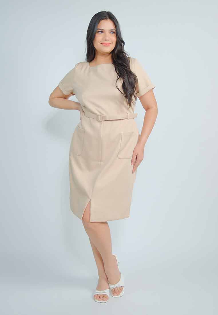 Milly Plus Size Maryam Square Neck Shift Dress with Belt