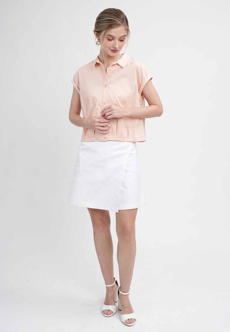 Odette Cropped Cap Sleeve Button-Up Shirt