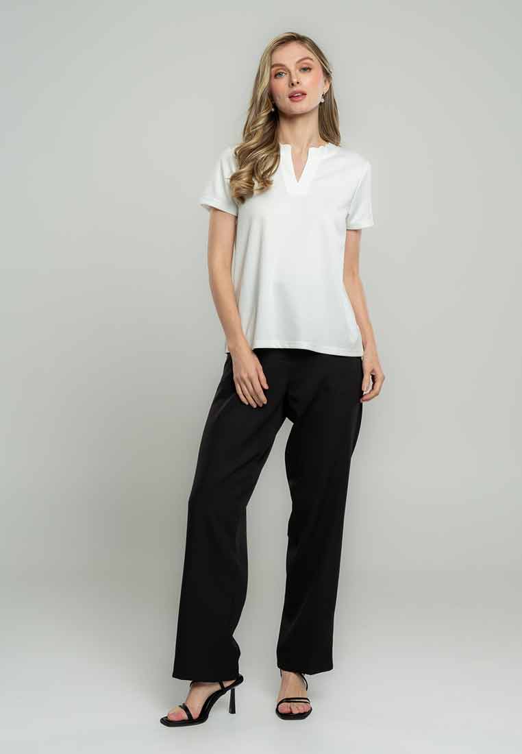 Elana Scallop-Edge Notch Neck Tee