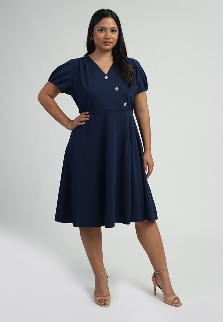 Milly by Paperdolls Julianne V-Neck Asymmetric Button Dress