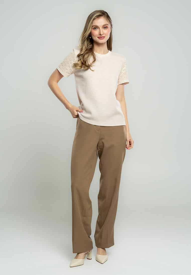 Tessa Basic Short Sleeves Top with Eyelet Detail