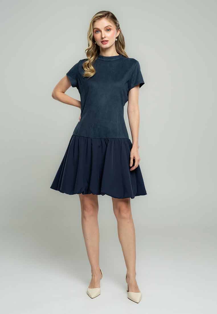 Lillie Short Sleeves A-Line Dress with Bubble Skirt