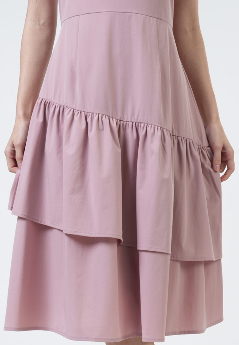 Caroline Asymmetric Ruffle Midi Dress