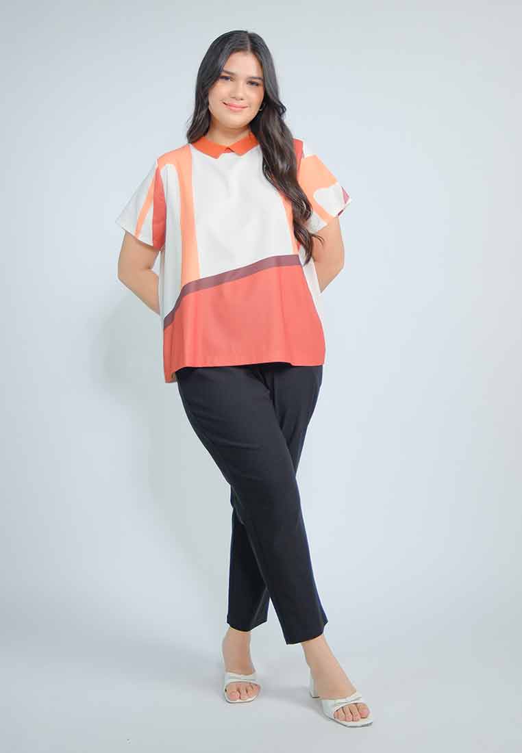 Milly Plus Size Mikayla Geometric Contrast Collar Top