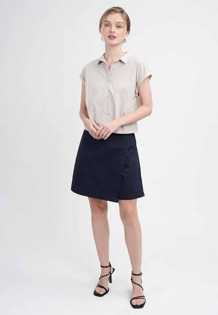Odette Cropped Cap Sleeve Button-Up Shirt