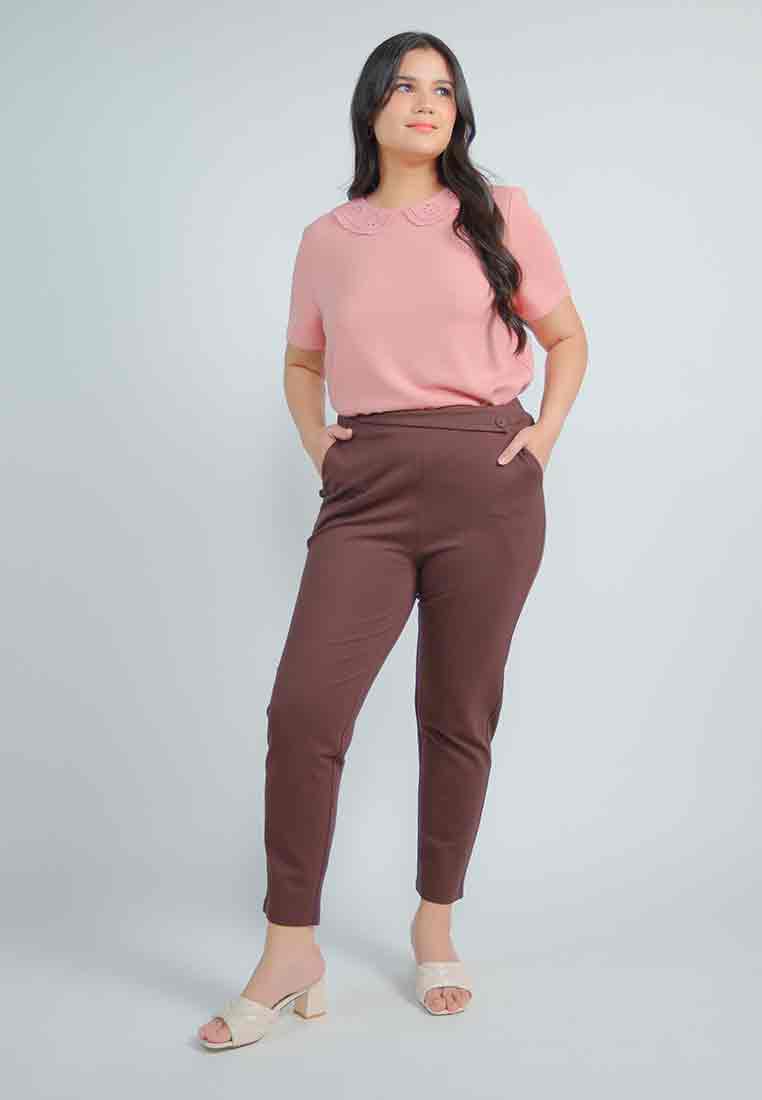 Milly Plus Size Wrenn Spandex Pants with Asymmetrical Tab Detail
