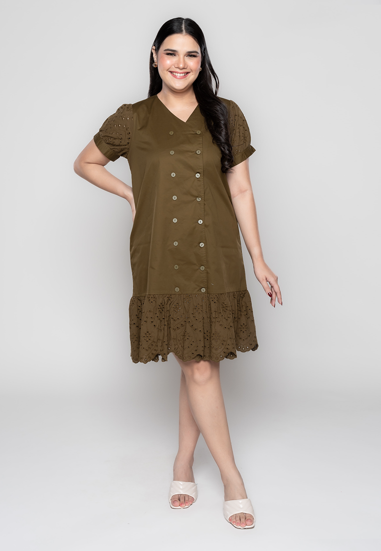 Milly Plus Size Robyn Double Breasted Dress with Eyelet Hem