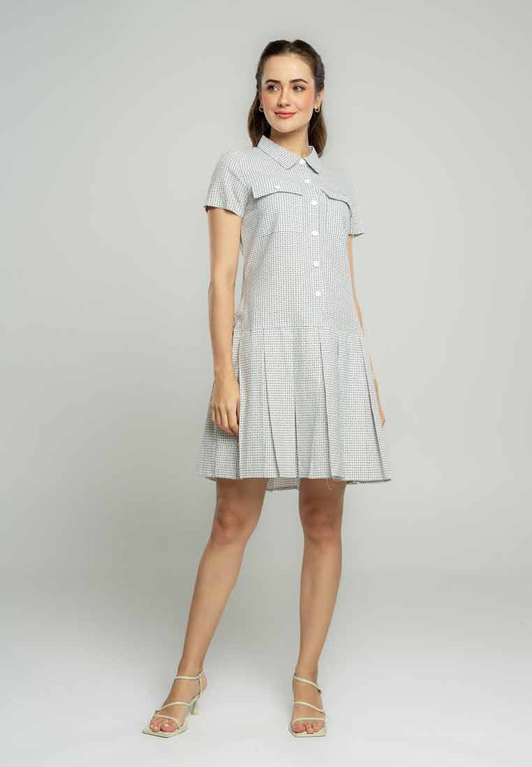 Laila Collared Shirt Dress in Pincheck Print