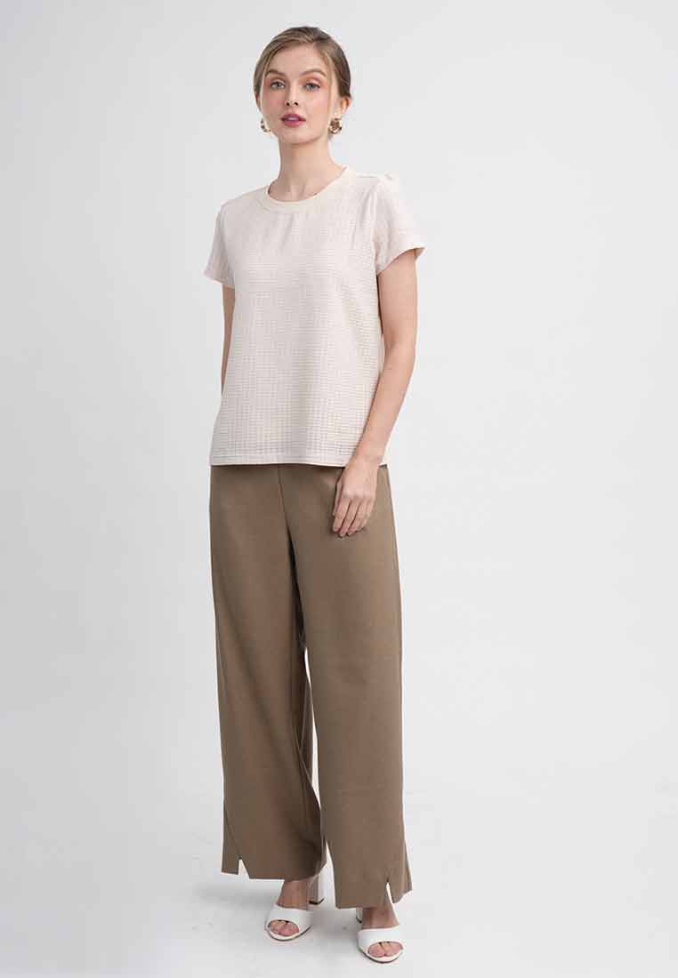 Vera Textured Woven Top with Short Puff Sleeves