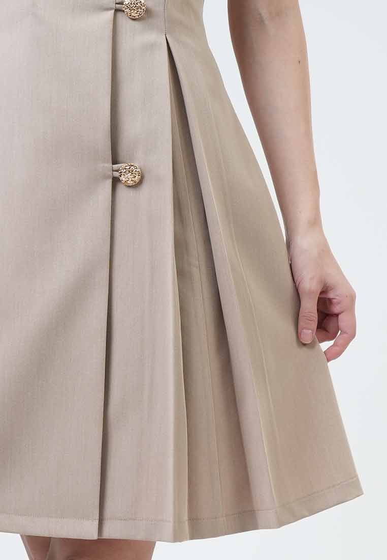 Marlowe Asymmetric Pleated Button-Front Dres