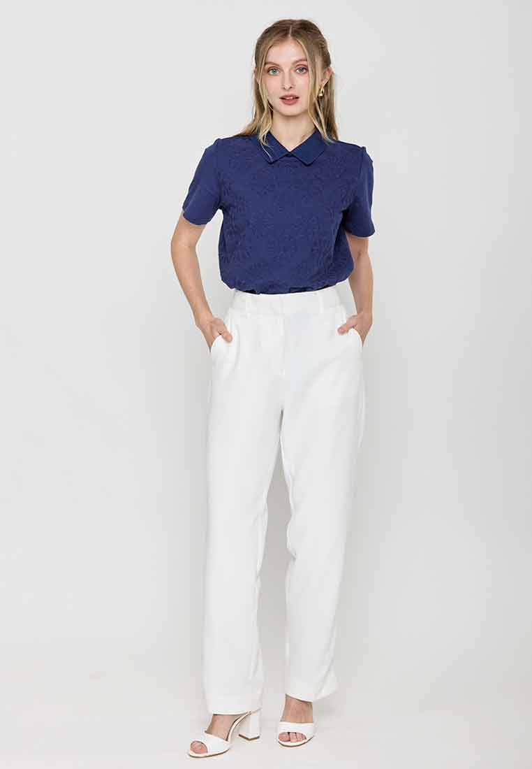 Whitley Collared Eyelet Short Sleeves Top