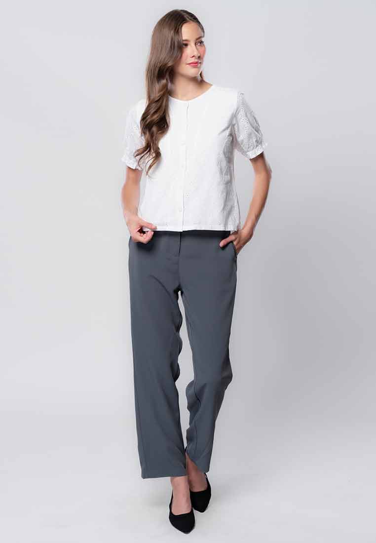 Ianthe Button-down Eyelet Top with Puff Sleeves