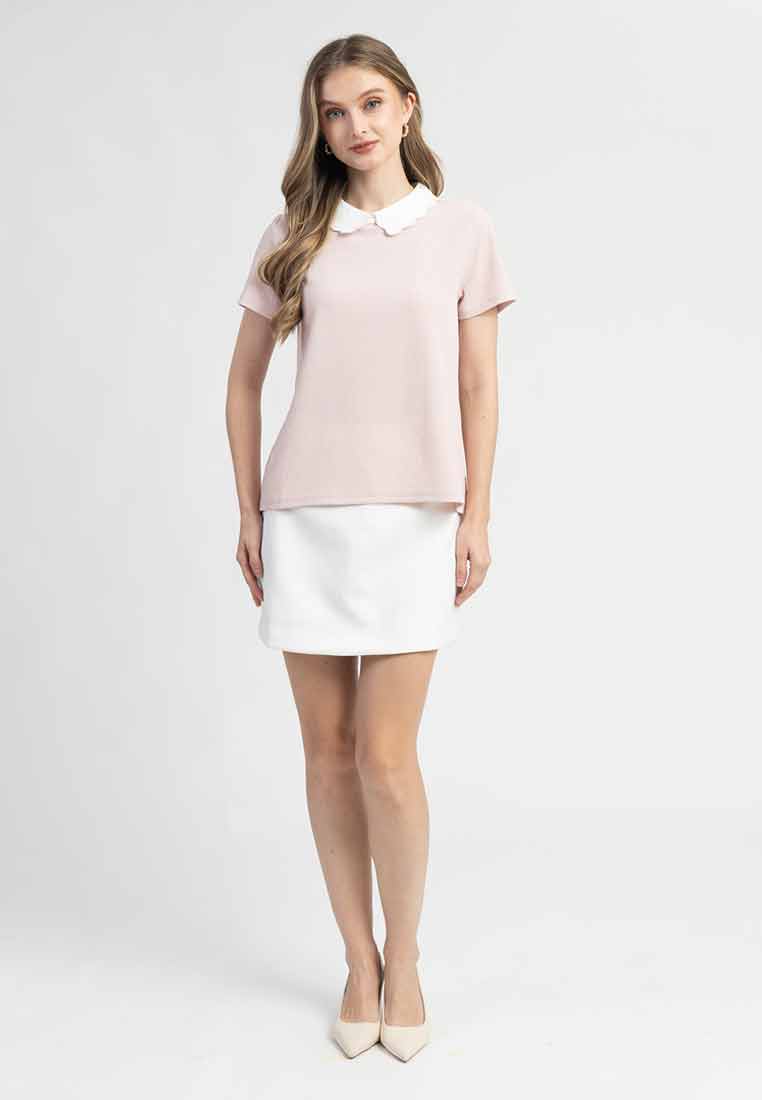 Riva Embroidered Scallop Collar Ribbed Top