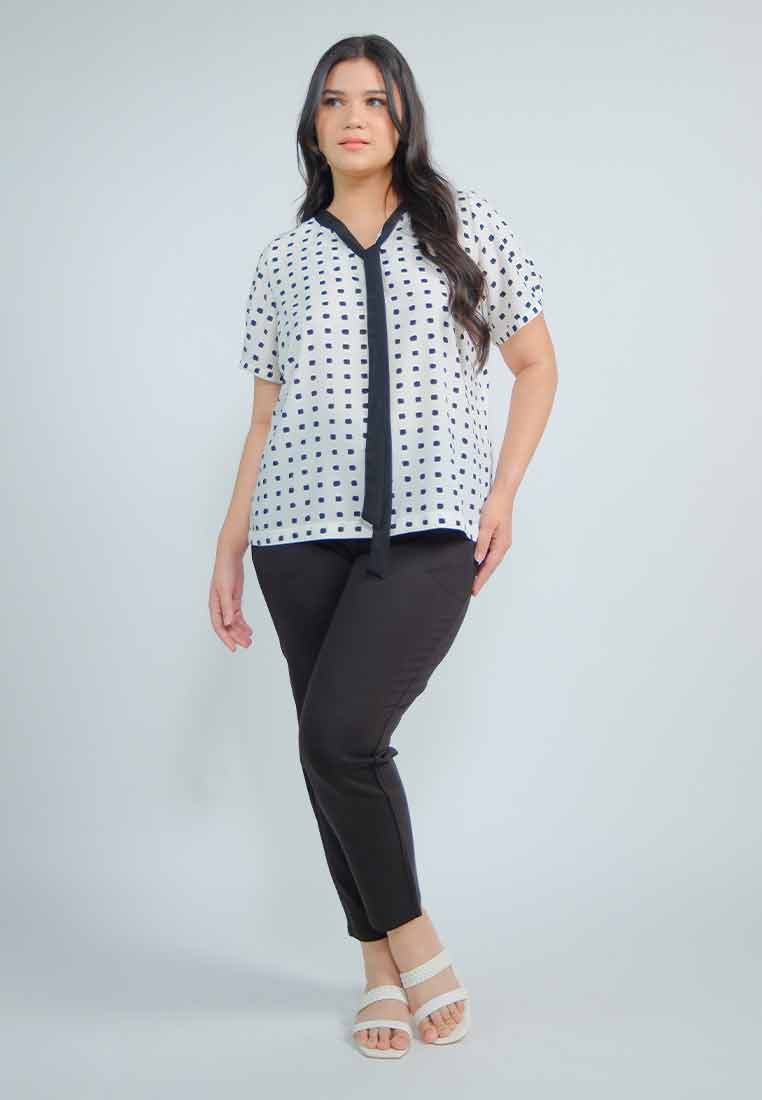Milly Plus Size Mabel Geometric Print with Ribbon Collar Detail