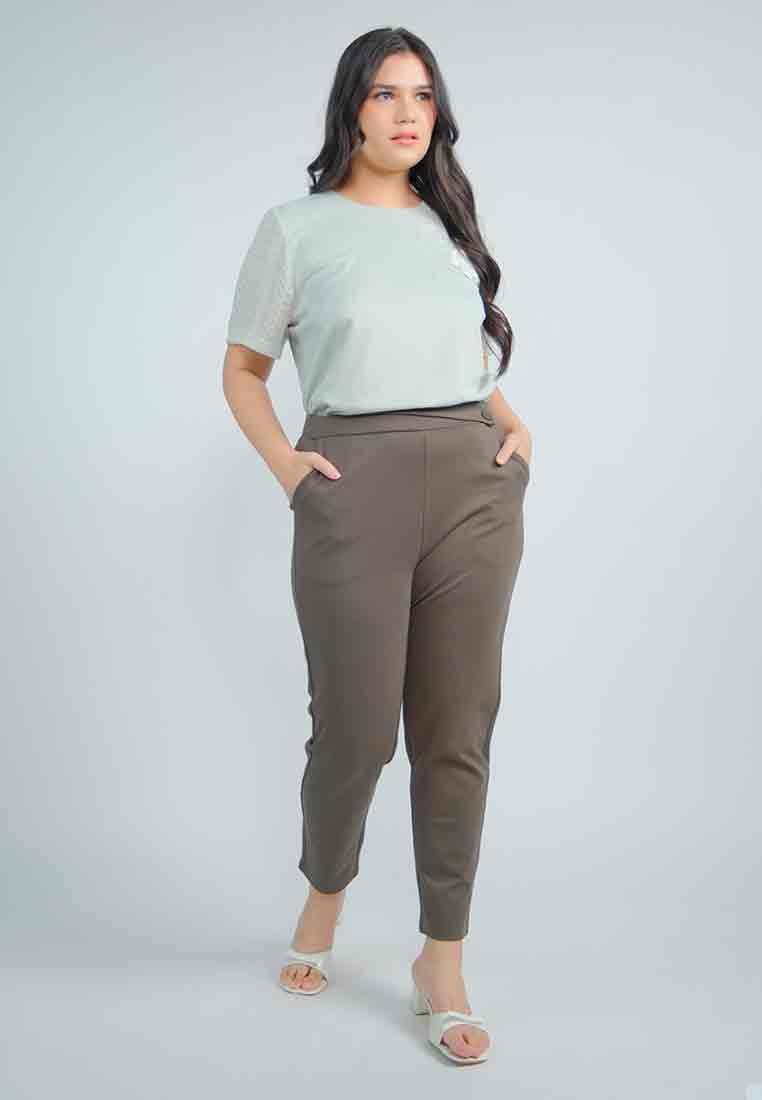 Milly Plus Size Wrenn Spandex Pants with Asymmetrical Tab Detail