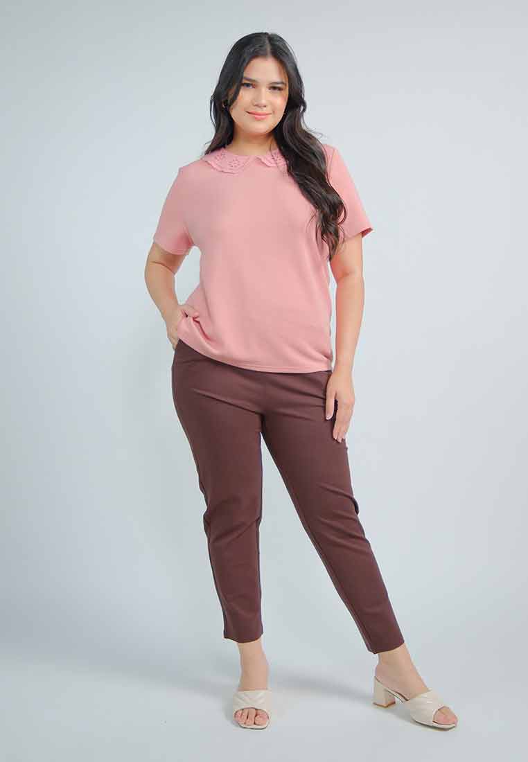 Milly Plus Size Remi Textured Knit Top with Eyelet Collar