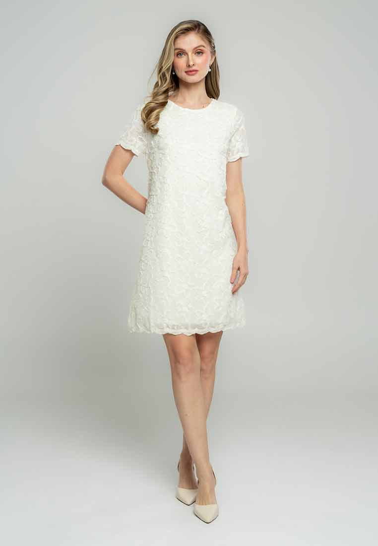 Wrenlee Shift Dress in Embroidered Applique Fabric