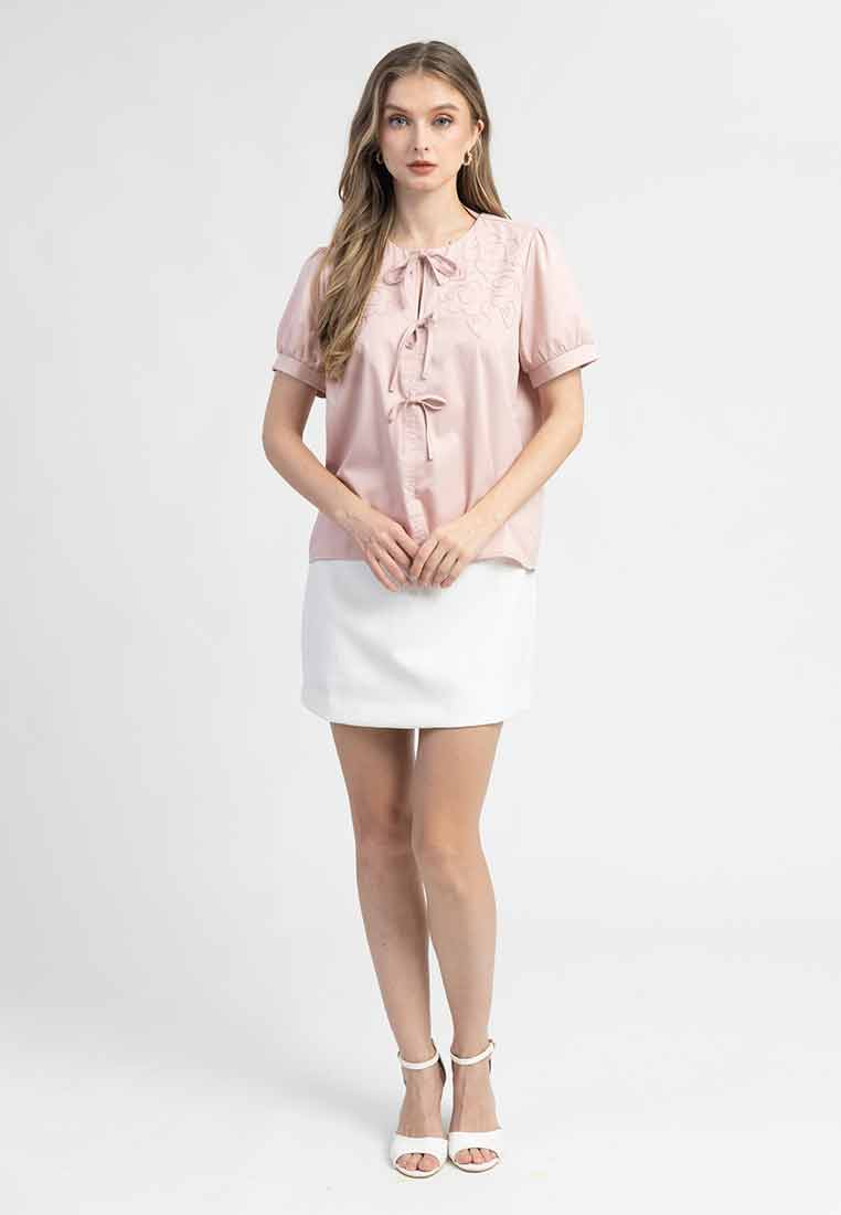 Elia Bow Front Top with Puff Short Sleeves