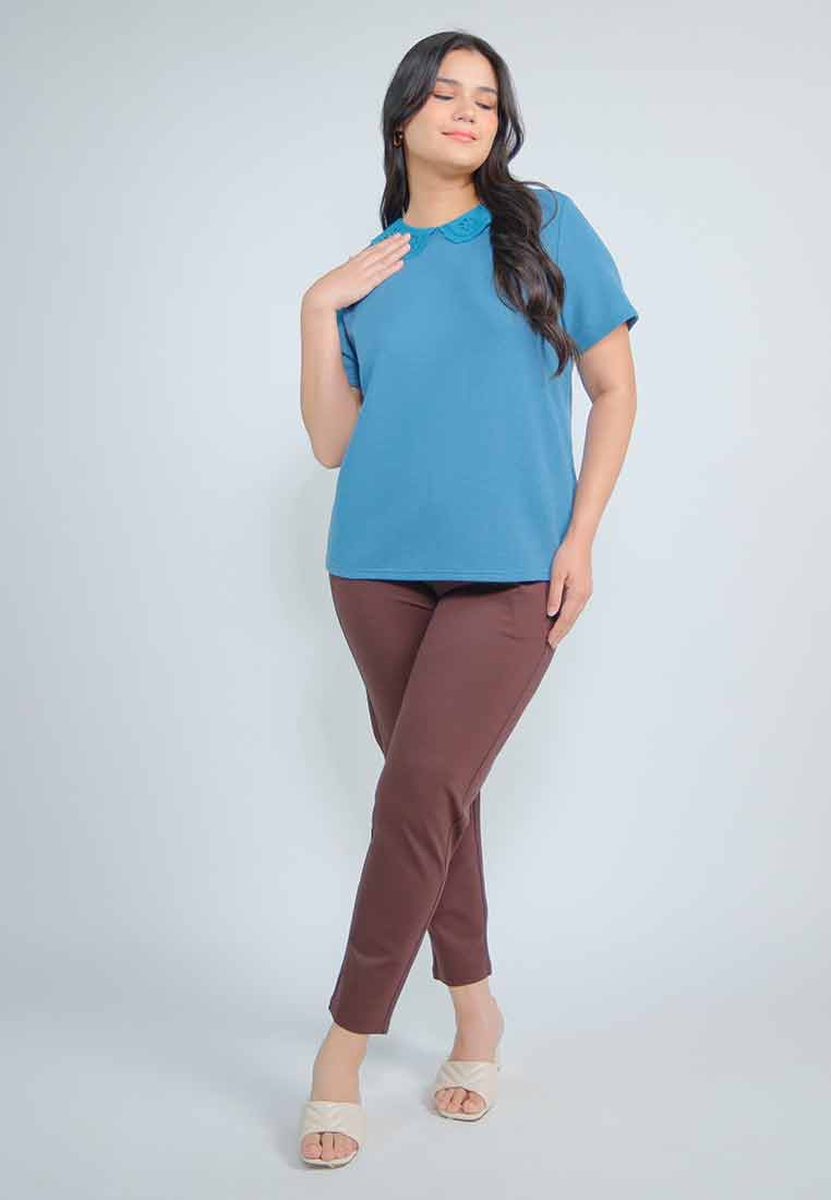 Milly Plus Size Remi Textured Knit Top with Eyelet Collar