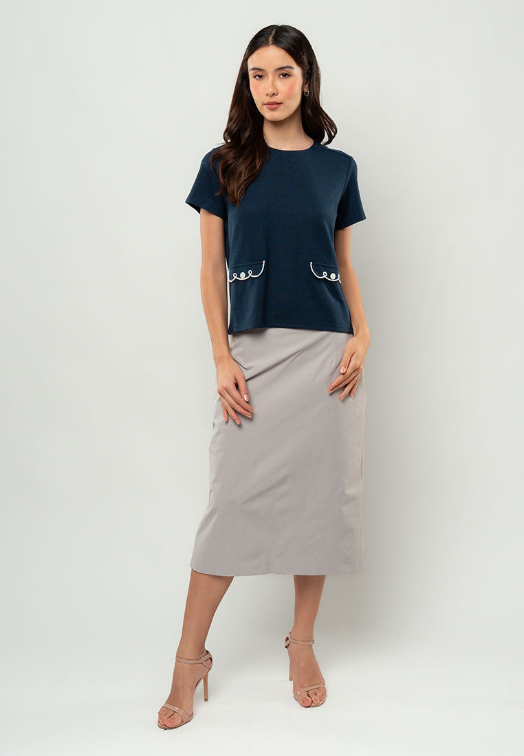 Audrey Scallop-Trim Pocket Knit Top
