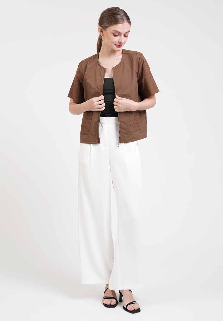 Georgina Eyelet Accent Zip-Up Top