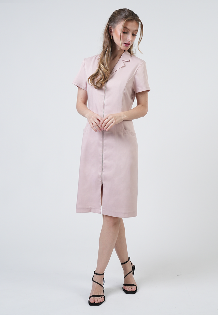 Reese Zip-Front Collared Midi Dress