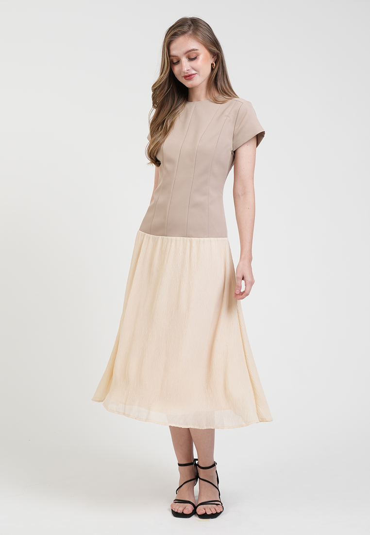 Claudine Structured Two-Tone Midi Dress