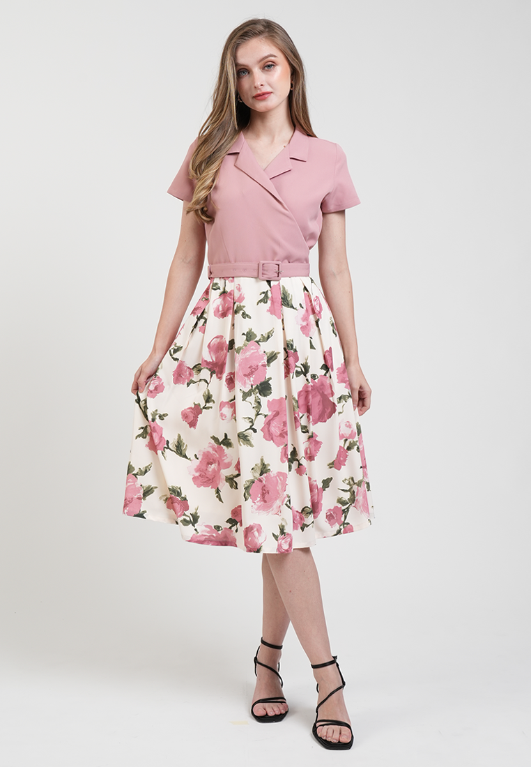 Stacey Floral Waist-Accent Dress