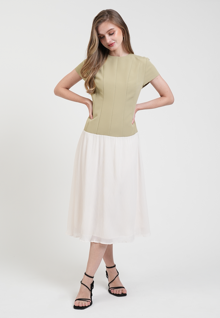 Claudine Structured Two-Tone Midi Dress