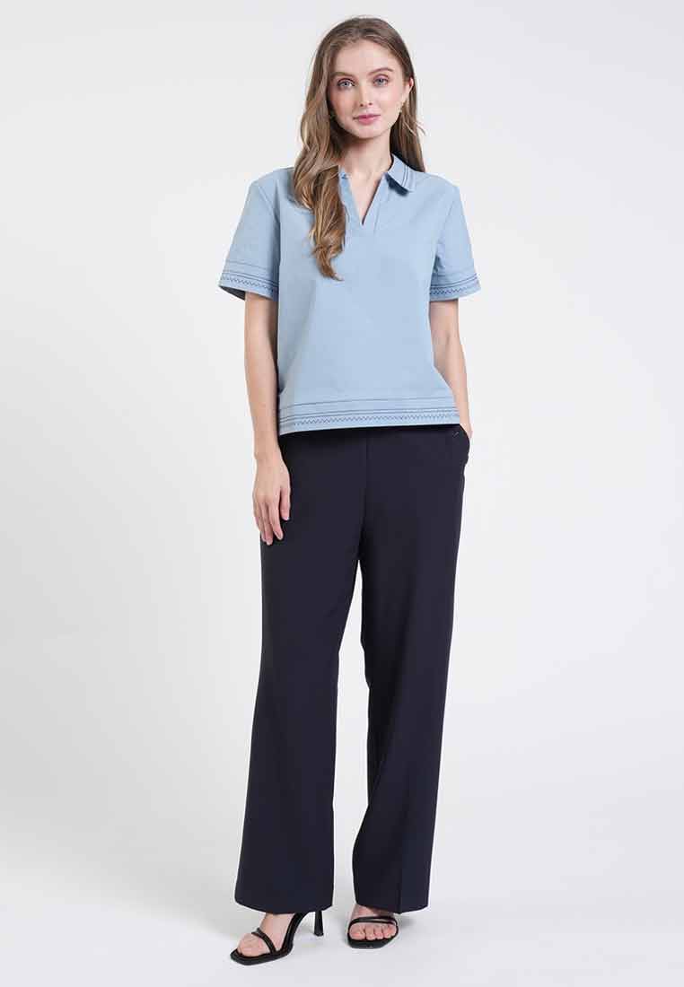 Camila Embroidered V-Neck Collar Top