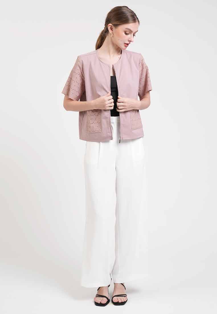 Georgina Eyelet Accent Zip-Up Top