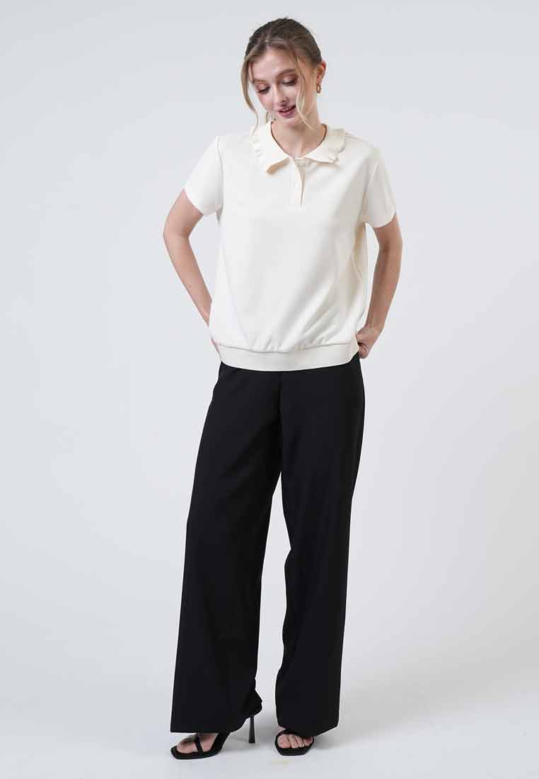 Gwenneth Petal-Edge Collared Knit Top