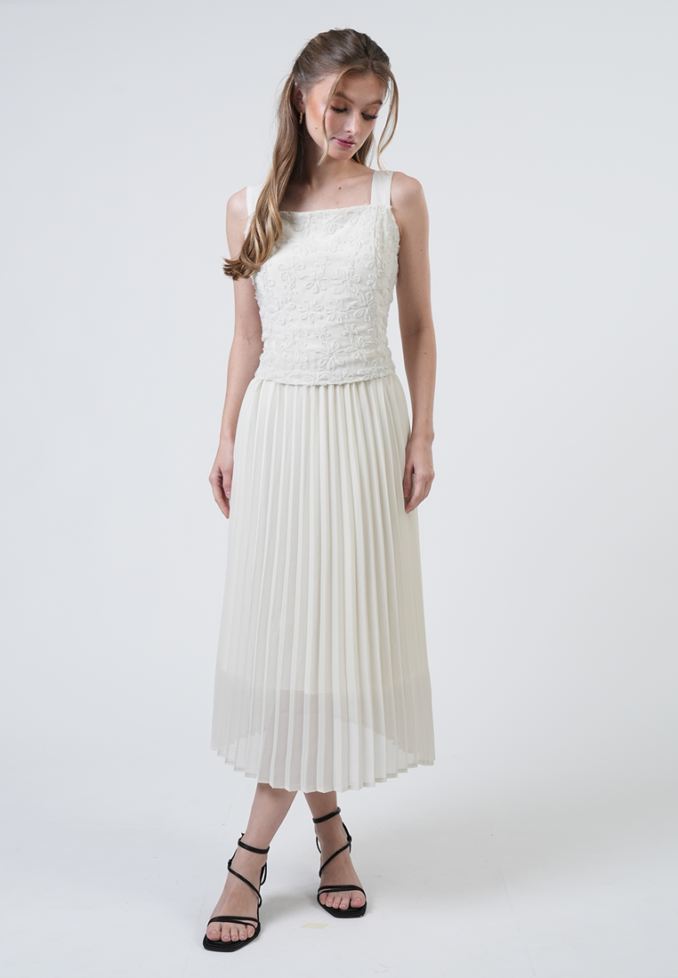 Daphne Lace Bodice Pleated Midi Dress