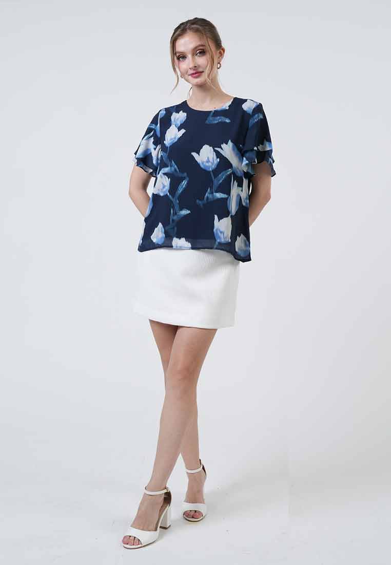 Ivy Tulip Print Double-Flutter Top